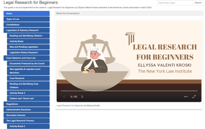Legal Research for Beginners LibGuide