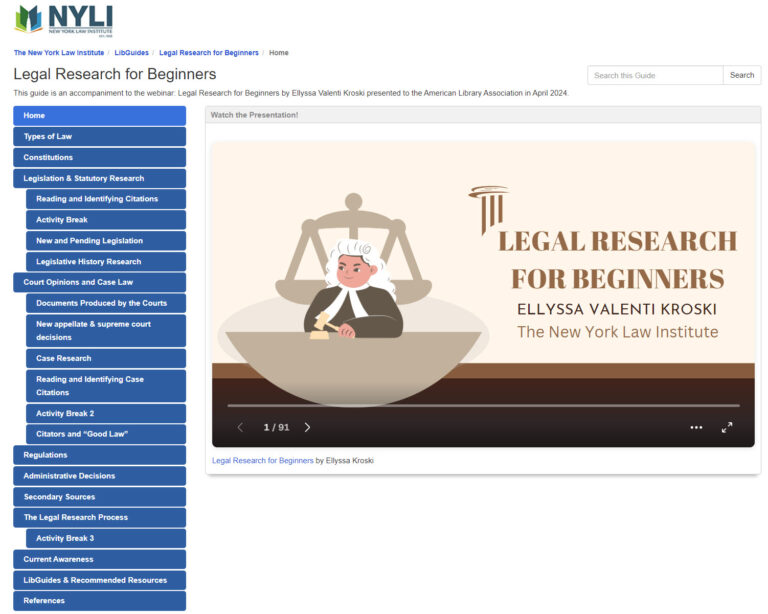 Legal Research for Beginners LibGuide